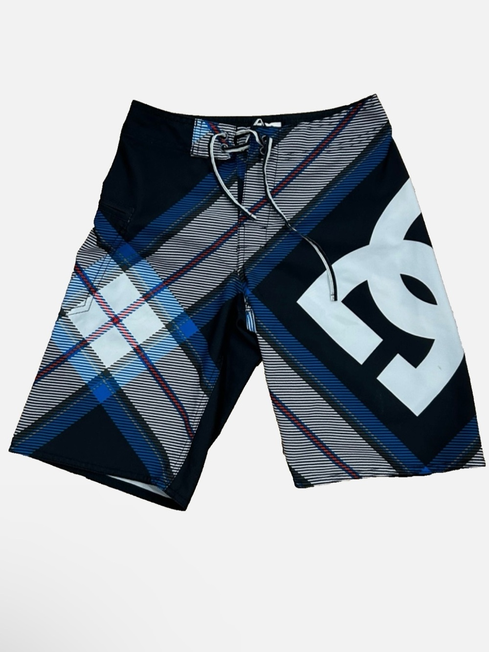 DC Shoes Boys Black, Blue & White Plaid Board Shorts Y2K Rare